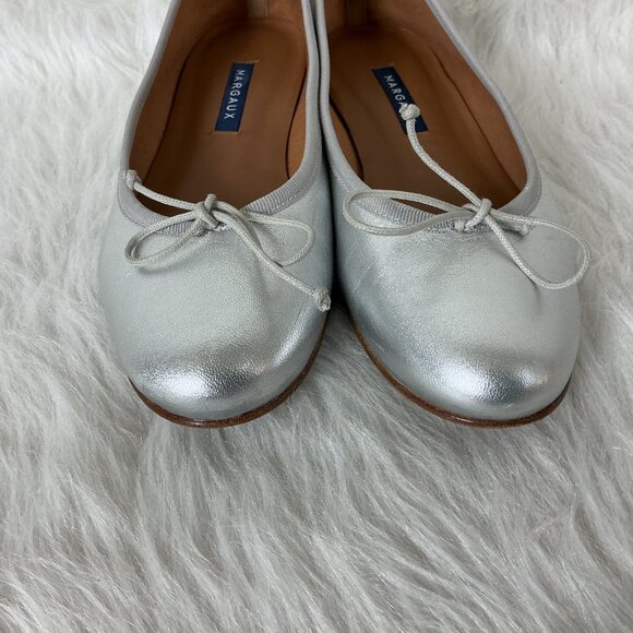 Margaux Metallic Silver Nappa Leather Bow Toe The Demi Ballet Flat 37 M US 7 - Picture 2 of 8